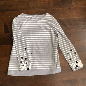 Gray & white striped pop-over embellished arms